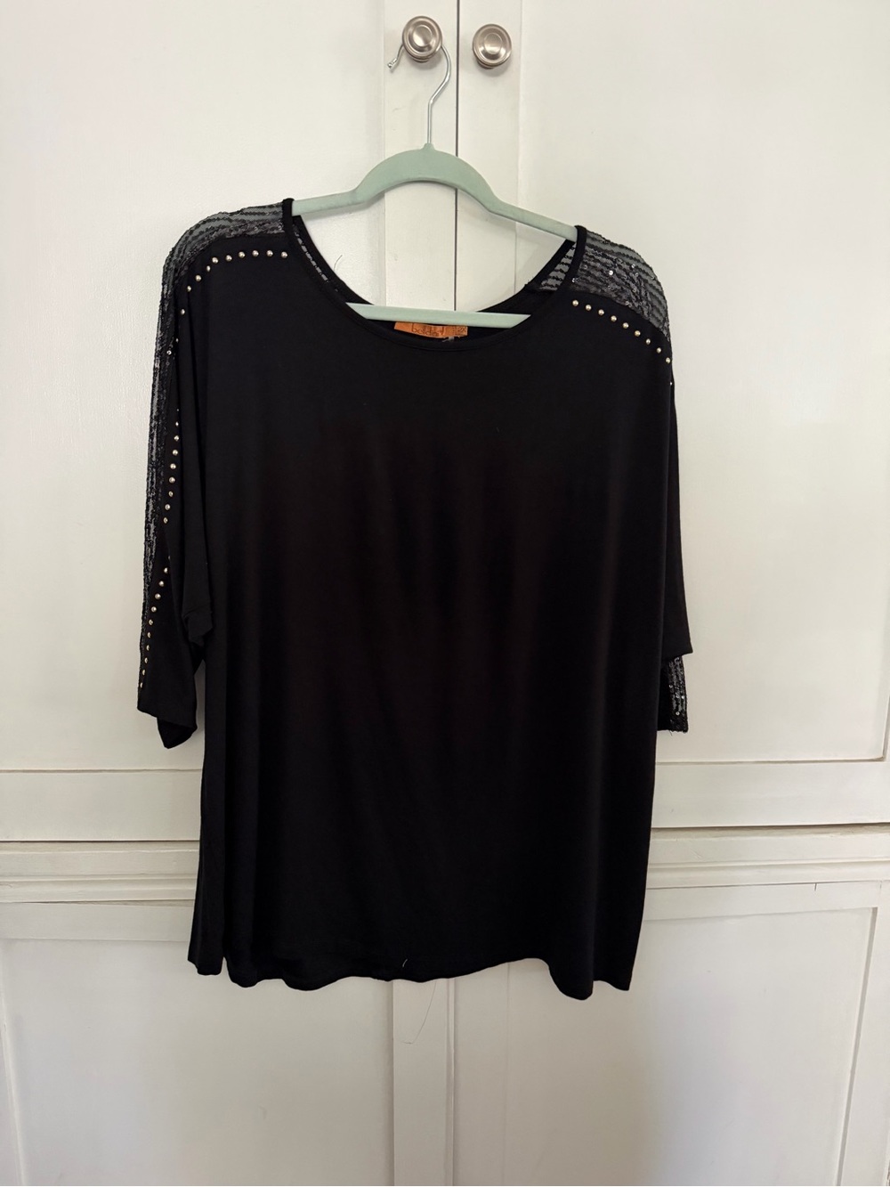 Black Women's Studded Shoulder Top
